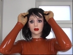 FEMALE MASK RUBBER DOLL TRANSFORMATION, FINGERING AND FAKE PENIS
