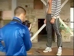 Gay hunks fuck in an abandoned building